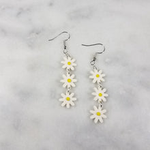 Load image into Gallery viewer, Triple Daisy Flower Dangle Handmade Earrings
