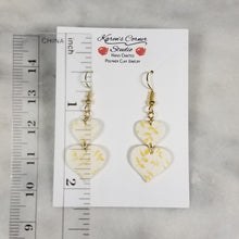 Load image into Gallery viewer, White Double Heart Gold Leaf Dangle Handmade Earrings

