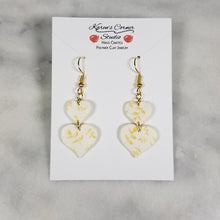 Load image into Gallery viewer, White Double Heart Gold Leaf Dangle Earrings

