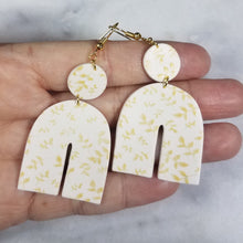 Load image into Gallery viewer, Large White Arch Gold Leaf Dangle Earrings
