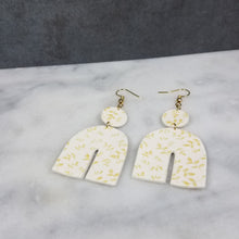 Load image into Gallery viewer, L White Arch Gold Leaf Dangle Handmade Earrings
