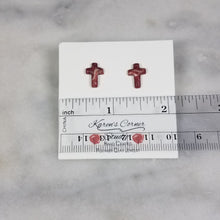 Load image into Gallery viewer, Rose Gold/Copper/Burgundy Cross Stud Earrings
