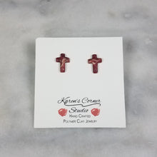 Load image into Gallery viewer, Rose Gold/Copper/Burgundy Cross Stud Earrings
