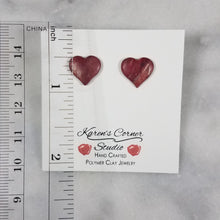 Load image into Gallery viewer, Rose Gold/Copper/Burgundy Heart Stud Earrings
