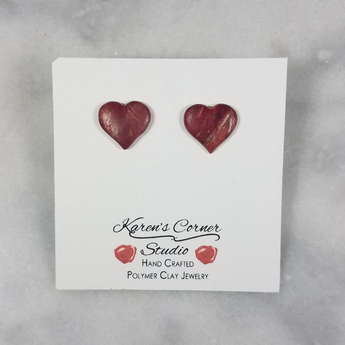 Rose Gold/Copper/Burgundy Heart Stud Earrings