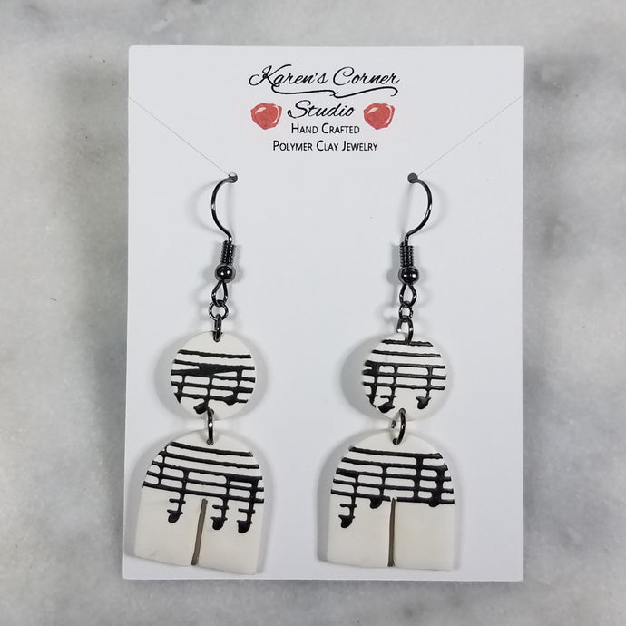 White Arch Shaped Music Notes Dangle Handmade Earrings