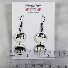Load image into Gallery viewer, White Double Circle Shaped Music Notes Dangle Earrings
