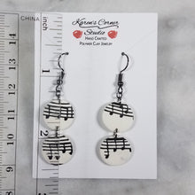 Load image into Gallery viewer, White Double Circle Shaped Music Notes Dangle Earrings

