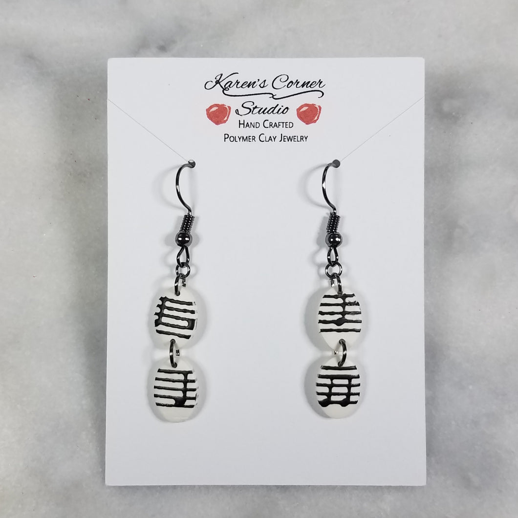 White Mini Double Oval Shaped Music Notes Dangle Earrings