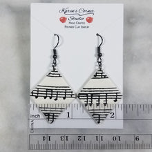 Load image into Gallery viewer, White Diamond Shaped Music Notes Dangle Handmade Earrings
