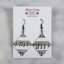 Load image into Gallery viewer, White Diamond Shaped Music Notes Dangle Handmade Earrings
