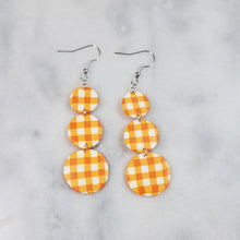 Load image into Gallery viewer, Triple Circle Orange Plaid Dangle Handmade Earrings

