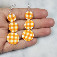 Load image into Gallery viewer, Triple Circle Orange Plaid Dangle Handmade Earrings
