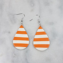 Load image into Gallery viewer, Teardrop Orange and White Stripe Dangle Handmade Earrings
