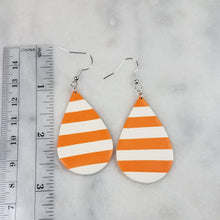 Load image into Gallery viewer, Teardrop Orange and White Stripe Dangle Earrings
