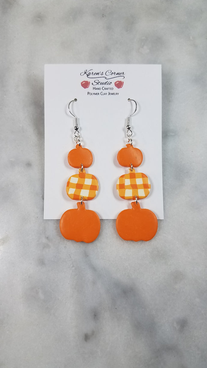 Triple Pumpkin Dangle Handmade Earrings