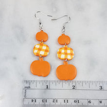 Load image into Gallery viewer, Small, Medium, Large Pumpkin Plaid and Orange Dangle Earrings
