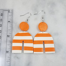 Load image into Gallery viewer, Arch With Circle Orange and White Stripe Dangle Handmade Earrings
