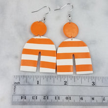 Load image into Gallery viewer, Arch With Circle Orange and White Stripe Dangle Earrings
