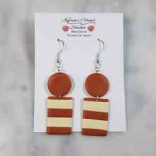 Load image into Gallery viewer, Circle/Rectangle Almond and Ivory Stripe Dangle Handmade Earrings
