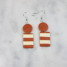 Load image into Gallery viewer, Circle/Rectangle Almond and Ivory Stripe Dangle Earrings
