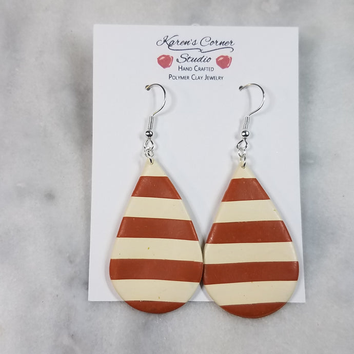 Teardrop Almond and Ivory Stripe Dangle Handmade Earrings