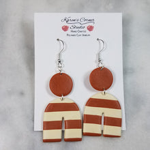 Load image into Gallery viewer, Circle/Arch Shaped Almond and Ivory Stripe Dangle Earrings
