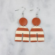 Load image into Gallery viewer, Circle/Arch Shaped Almond and Ivory Stripe Dangle Handmade Earrings
