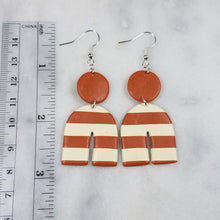 Load image into Gallery viewer, Circle/Arch Shaped Almond and Ivory Stripe Dangle Handmade Earrings
