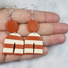 Load image into Gallery viewer, Circle/Arch Shaped Almond and Ivory Stripe Dangle Earrings
