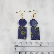 Load image into Gallery viewer, Circle and Rectangle, Navy Blue/Yellow with Sunflower &amp; Pumpkin Dangle Earrings
