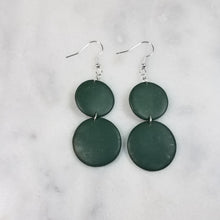 Load image into Gallery viewer, Deep Green Double Circle Dangle Handmade Earrings
