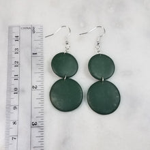 Load image into Gallery viewer, Deep Green Double Circle Dangle Handmade Earrings
