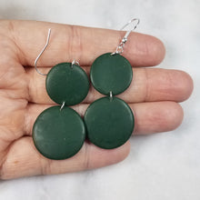Load image into Gallery viewer, Deep Green Double Circle Dangle Earrings
