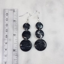Load image into Gallery viewer, Triple Circle Black and Silver Glazed Dangle Handmade Earrings
