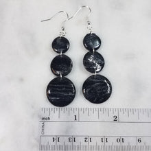Load image into Gallery viewer, Triple Circle Black and Silver Glazed Dangle Earrings
