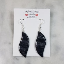 Load image into Gallery viewer, Leaf Shaped Black and Silver Glazed Dangle Handmade Earrings
