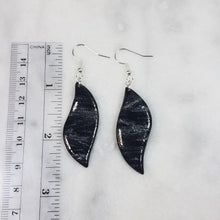 Load image into Gallery viewer, Leaf Shaped Black and Silver Glazed Dangle Handmade Earrings
