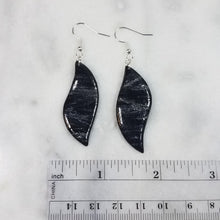 Load image into Gallery viewer, Leaf Shaped Black and Silver Glazed Dangle Earrings

