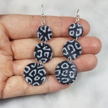Load image into Gallery viewer, Triple Circle Black and White Leopard Print Dangle Earrings
