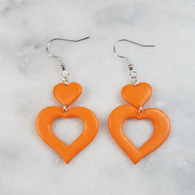 Load image into Gallery viewer, Open Double Heart Orange Dangle Handmade Earrings

