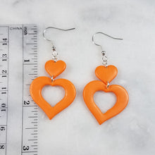 Load image into Gallery viewer, Open Double Heart Orange Dangle Handmade Earrings
