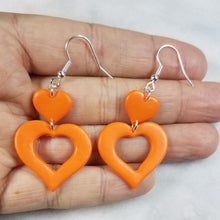 Load image into Gallery viewer, Open Double Heart Orange Dangle Earrings
