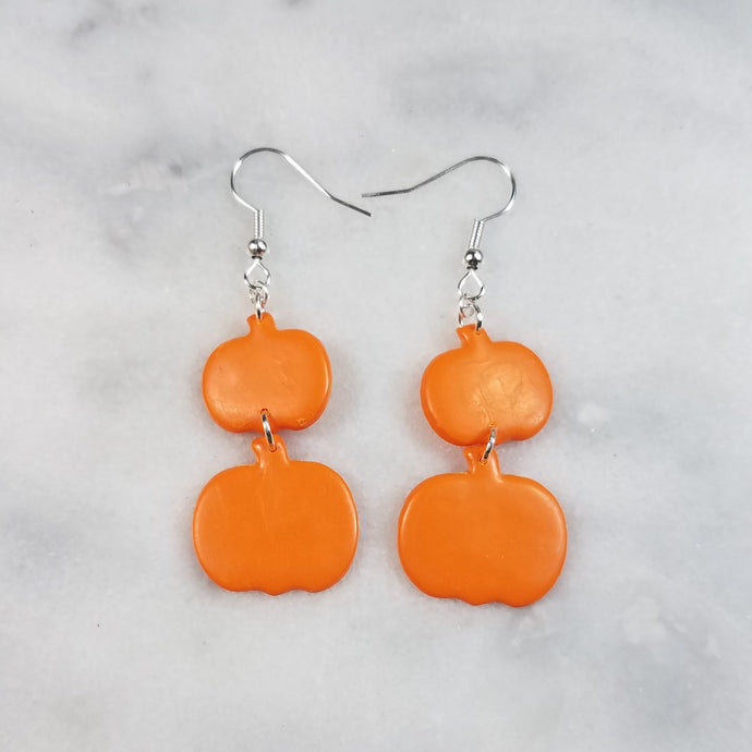 Double (S & L) Pumpkin Solid Orange Dangle Handmade Earrings