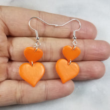 Load image into Gallery viewer, S and L Double Heart Orange Dangle Handmade Earrings
