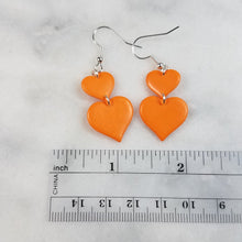 Load image into Gallery viewer, S and L Double Heart Orange Dangle Handmade Earrings
