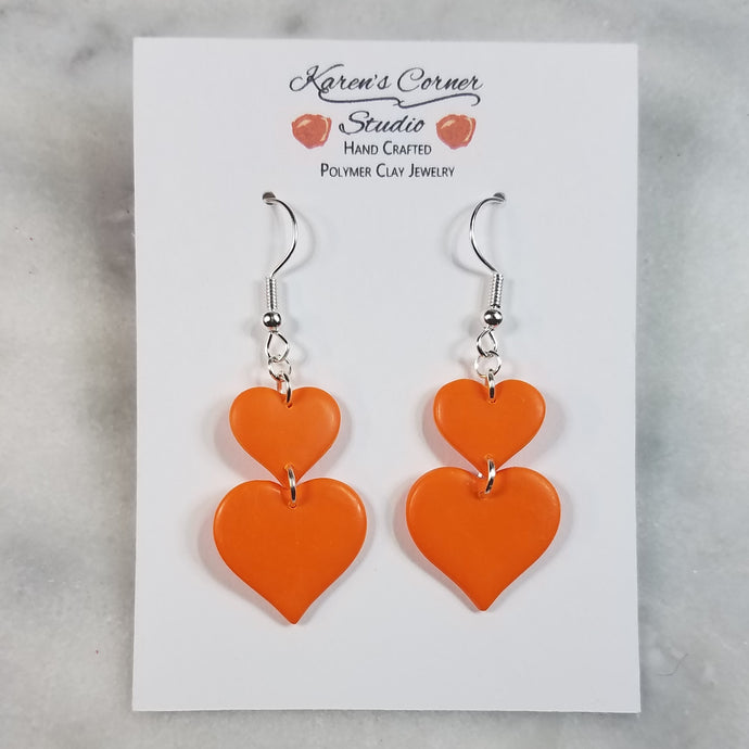 S and L Double Heart Orange Dangle Handmade Earrings
