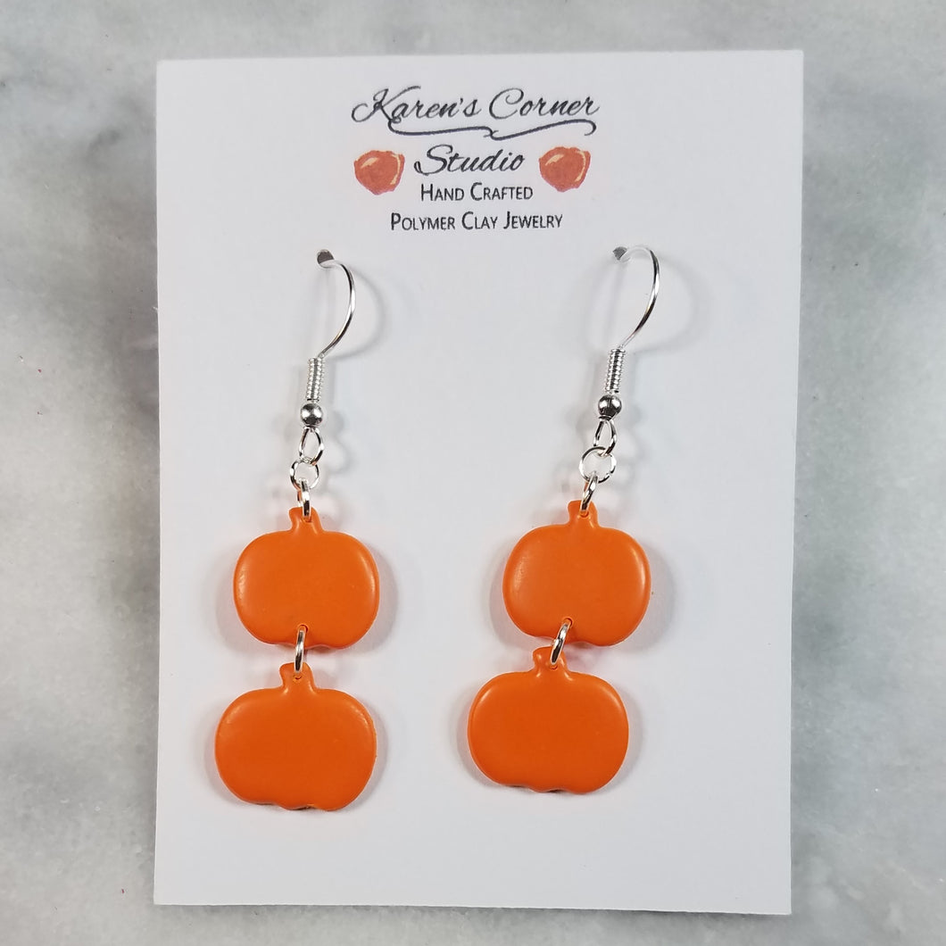 Double Small Pumpkin Solid Orange Dangle Handmade Earrings