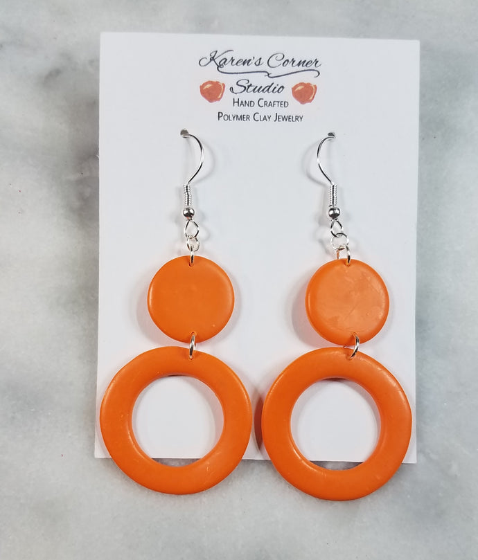 Open Double Circle Orange Dangle Handmade Earrings