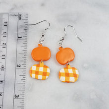 Load image into Gallery viewer, Double M Pumpkin In Plaid and Solid Orange Dangle Handmade Earrings
